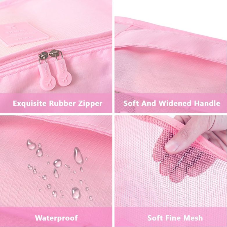 INVODA 7 piece Multi-size Packing Cubes for Travel Suitcase Organizer Bags Lightweight Travel Bags (Pink) - Image 3